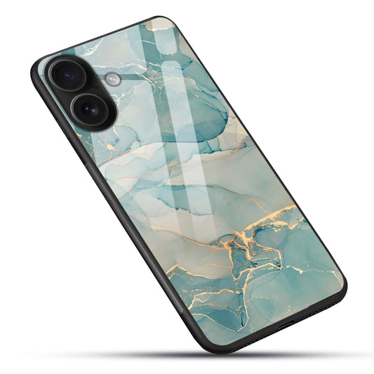 Ocean Swirl: Blue & Yellow Fluid Art Tempered Glass Protective Case