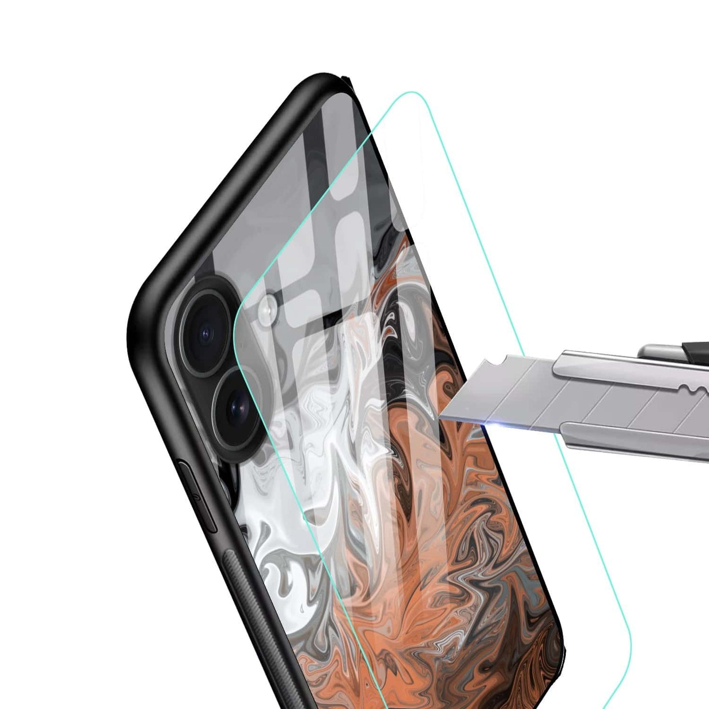 Marble Swirl Glass Case – Shockproof Luxury Back Cover