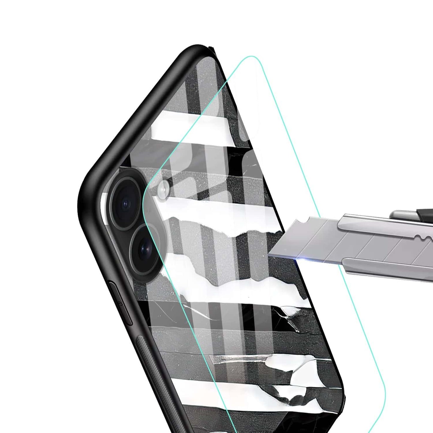 Modern Black & White Striped Glass Case