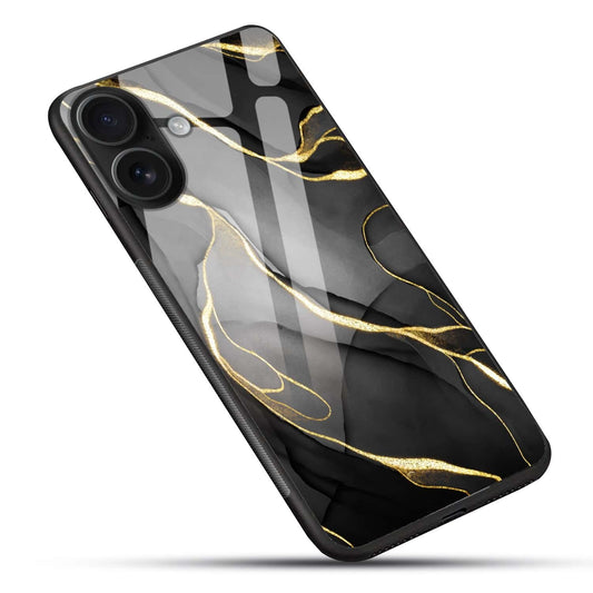 Black & Gold Ink Marble Design Glass Case