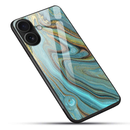 Teal & Gold Marble Design Glass Case
