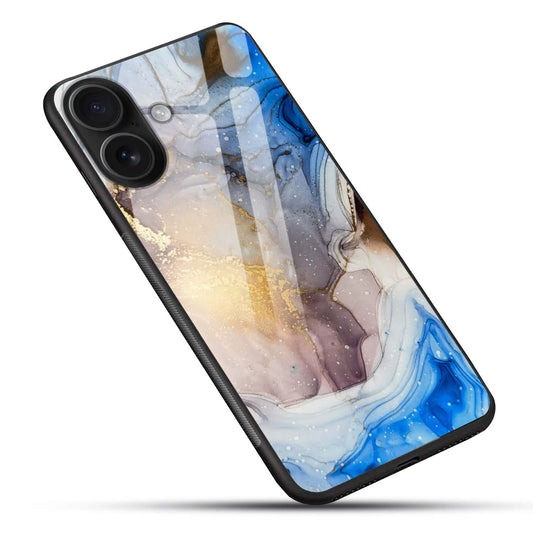 Blue Gold Abstract Marble Glass Case