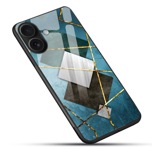 Luxury Teal Geometric Marble Glass Back Case