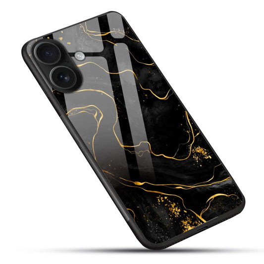 Luxury Black Gold Marble Glass Case