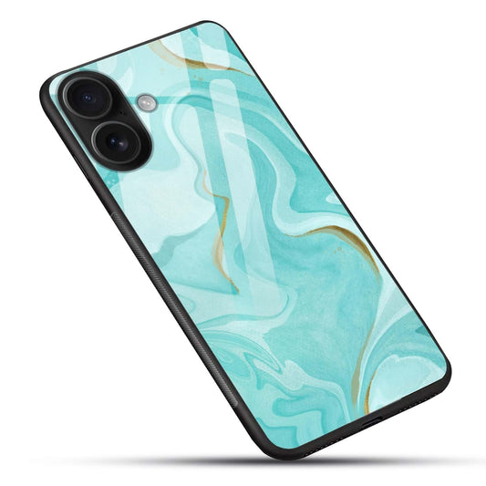 Luxury Aqua Teal Gold Abstract Marble Glass Case