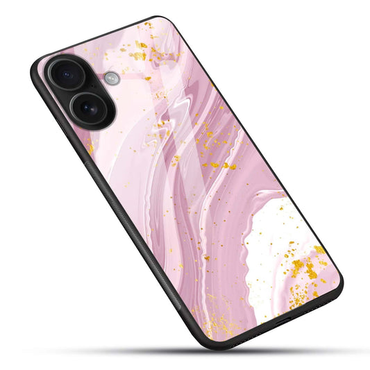 Luxury Pink Marble Case with Gold Accents – Shockproof Glossy Designer Back Cover