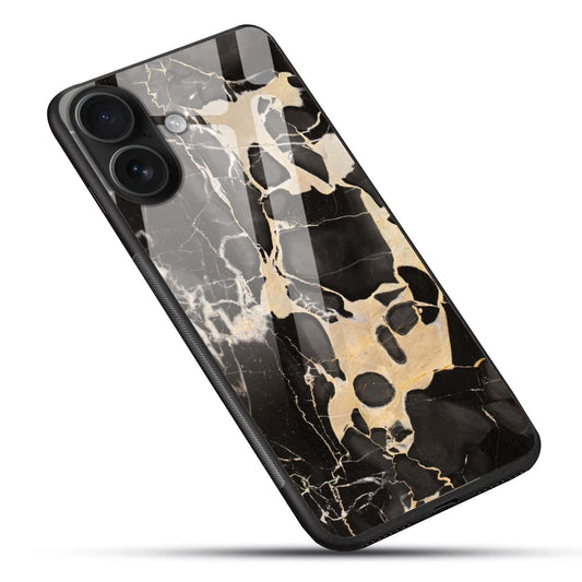 Luxury Black Gold Marble Skull Glass Case