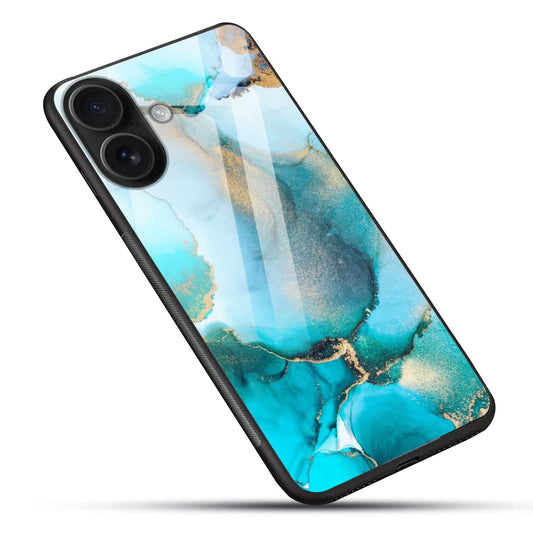 Luxury Blue & Gold Marble Glass Case