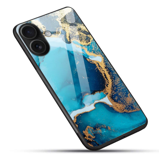 Blue Gold Marble Glass Case for - Shockproof Cover