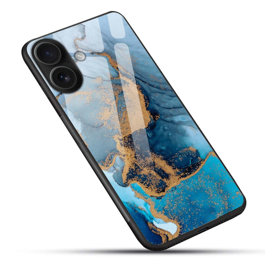 Blue Gold Marble Glass Case for - Shockproof Cover