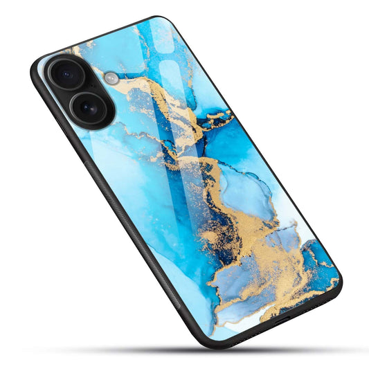 Luxury Blue Gold Marble Art Glass Case