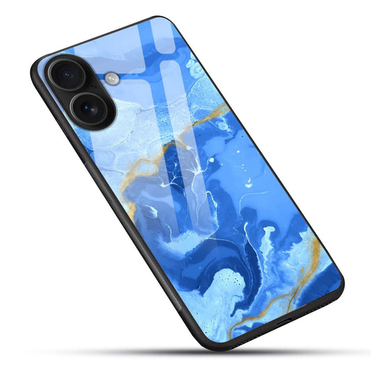 Marble Wave, Blue Ink, Amber Ink - Luxury Art Glass Case