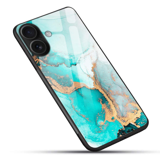 Turquoise Gold Marble Glass Back Cover