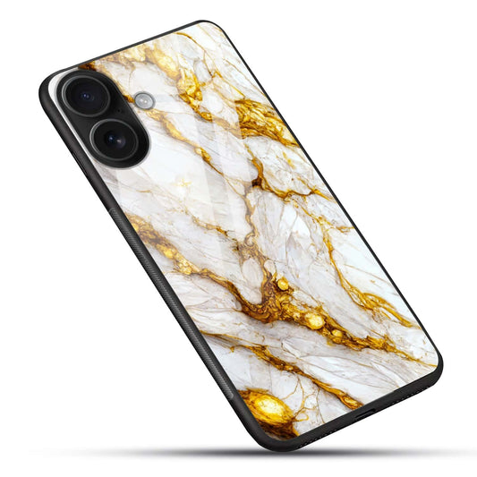 Luxury White & Gold Marble Designer Glass Case