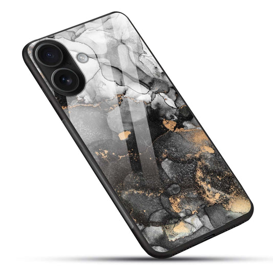 Luxury Black Marble Gold Ink Glass Case