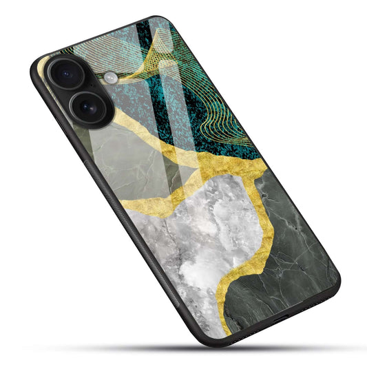 Luxury Green Gold Abstract Marble Glass Case