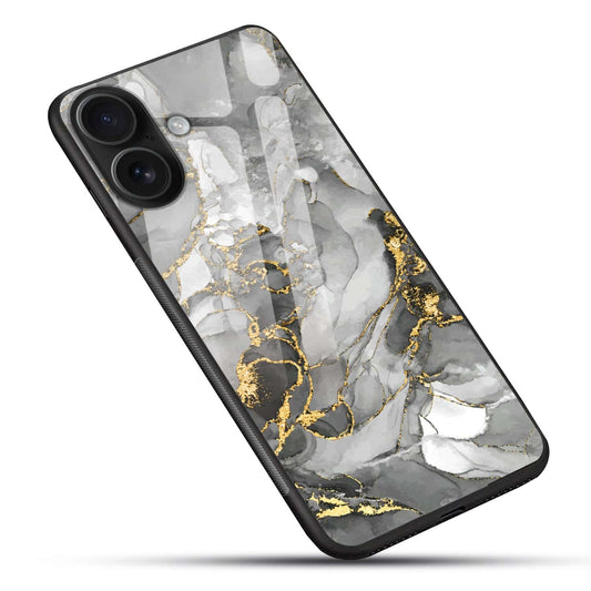 Luxury Grey Marble Glass Back Case – Gold Vein Edition
