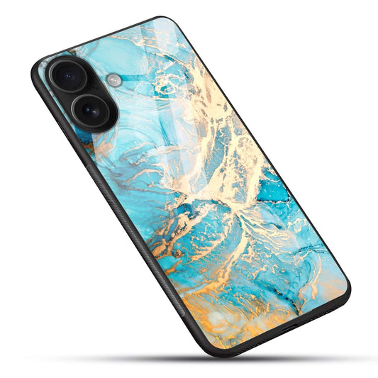 Luxury Blue Gold Marble Glass Case