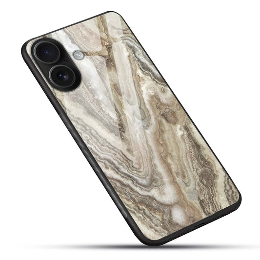 Onyx Flow: Luxury Tempered Glass Back Protective Phone Case (Brown Marble)