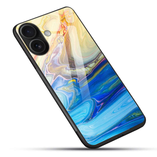 Coastal Current: Fluid Art Glass Back Protective Phone Case (Blue & Yellow)