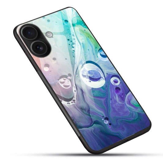 Cosmic Bubbles: Deep-Sea Fluid Art Glass Back Protective Phone Case (Purple/Teal)