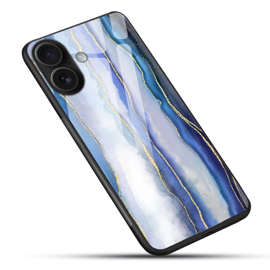 Luxury Blue & Gold Marble/Ink Glass Case