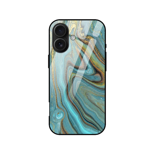 Teal & Gold Marble Design Glass Case