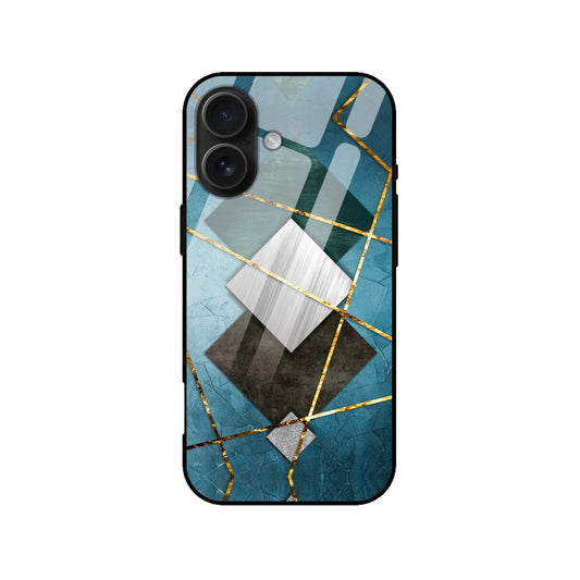 Luxury Teal Geometric Marble Glass Back Case
