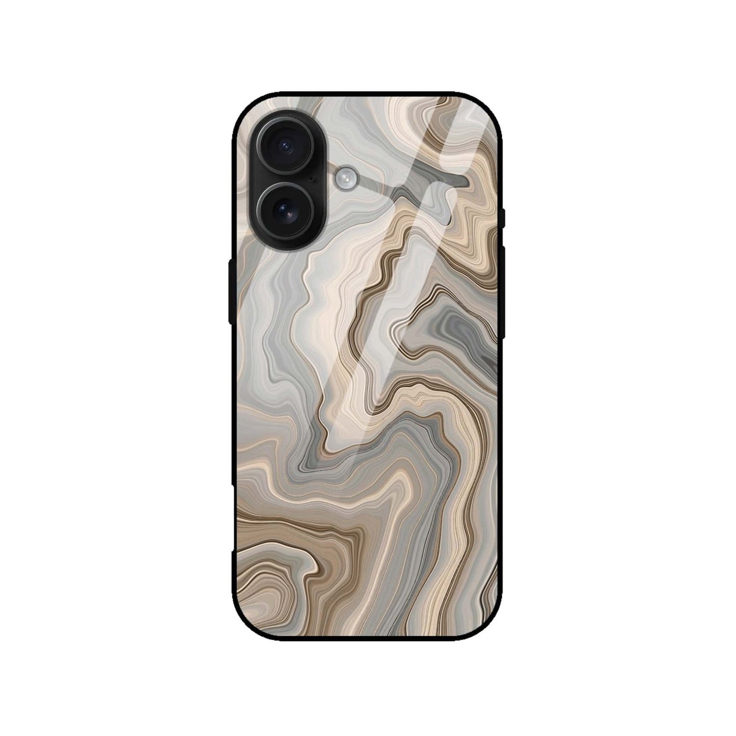 Beige–Grey Abstract Marble Swirl Tempered Glass Case
