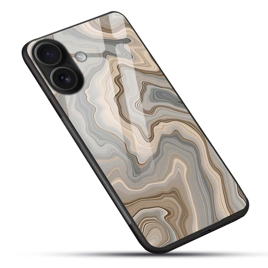Beige–Grey Abstract Marble Swirl Tempered Glass Case