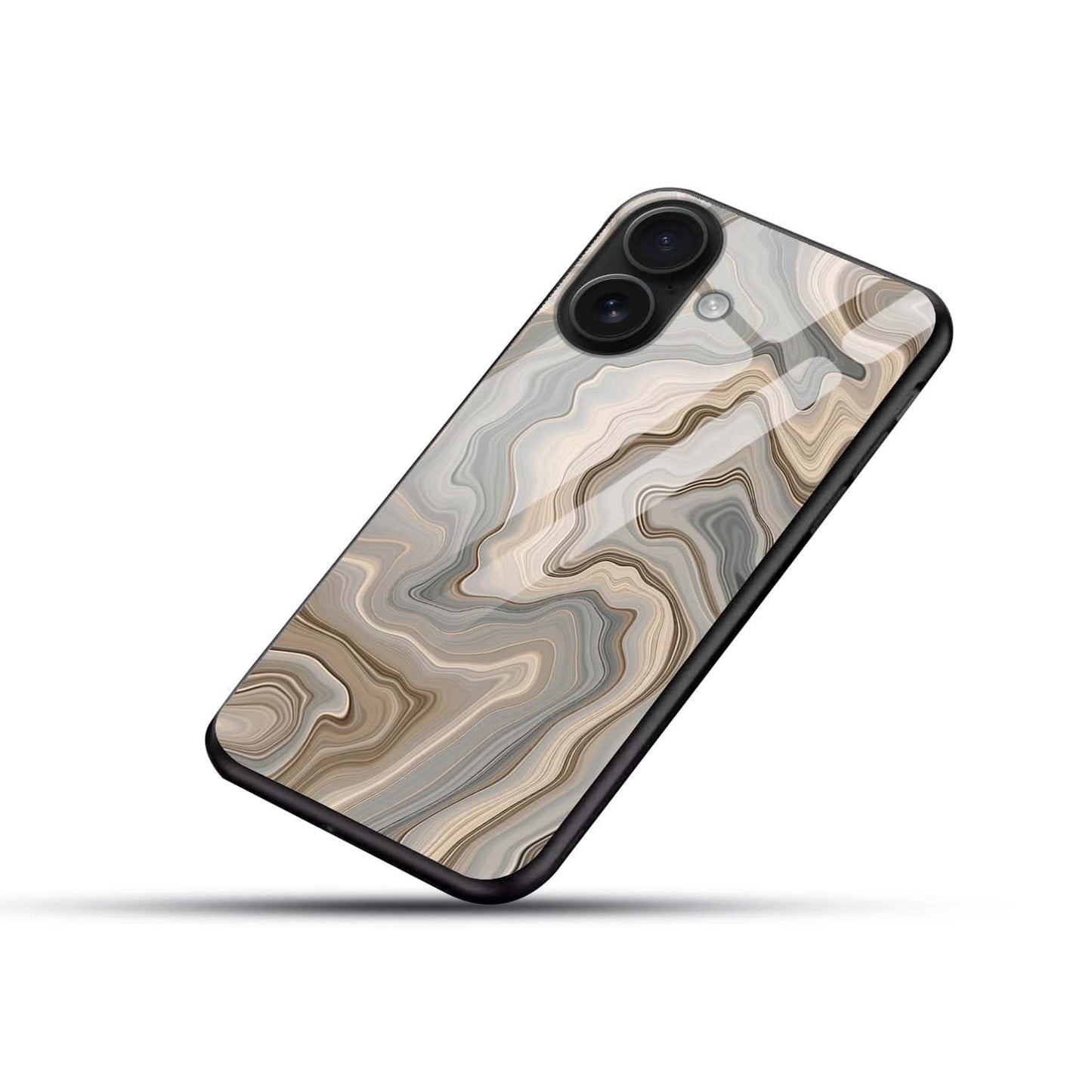 Beige–Grey Abstract Marble Swirl Tempered Glass Case