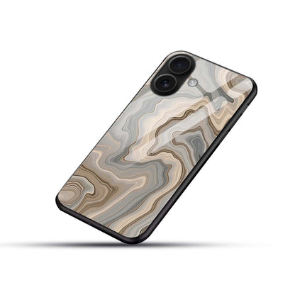 Beige–Grey Abstract Marble Swirl Tempered Glass Case