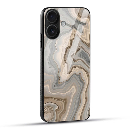 Beige–Grey Abstract Marble Swirl Tempered Glass Case