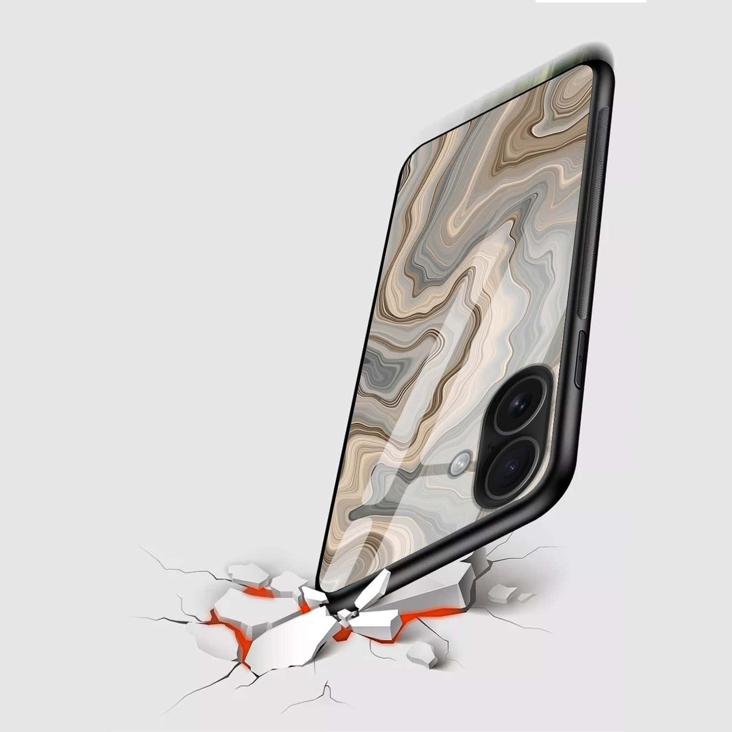 Beige–Grey Abstract Marble Swirl Tempered Glass Case