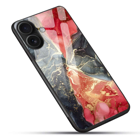 Luxury Red Black Gold Abstract Marble Glass Case