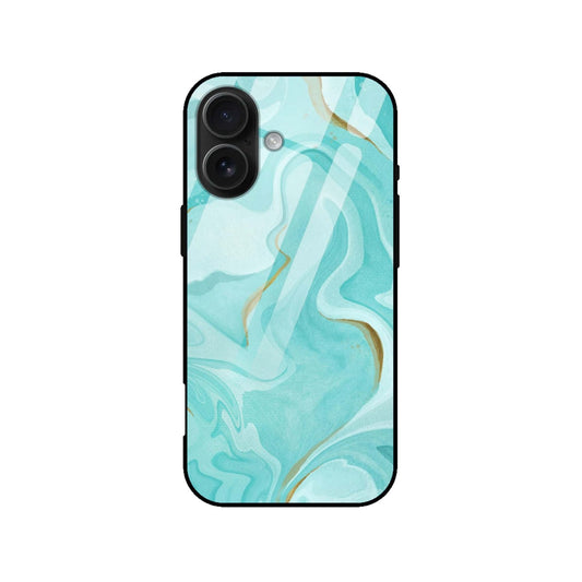 Luxury Aqua Teal Gold Abstract Marble Glass Case