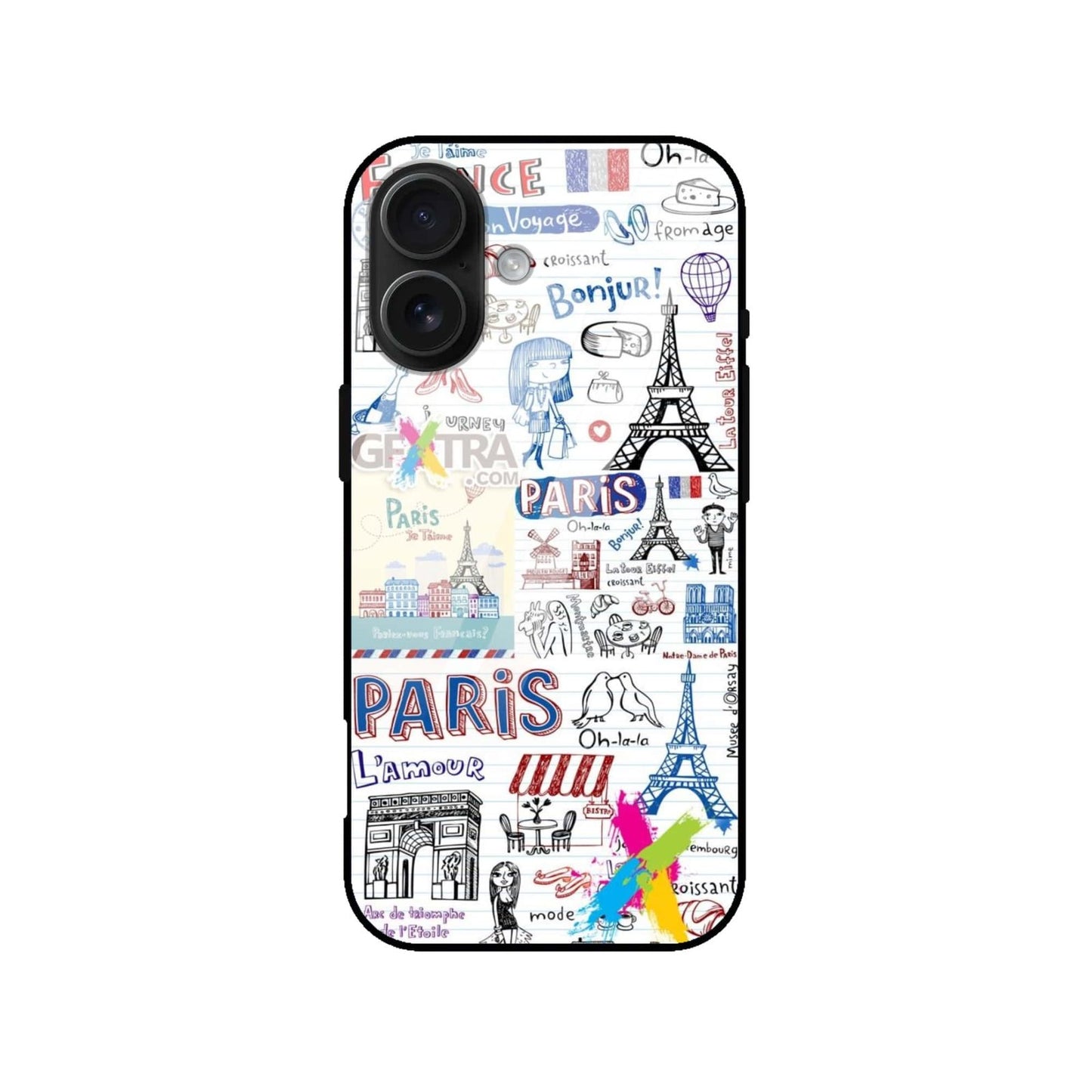 Paris Doodle Glossy Tempered Glass Case