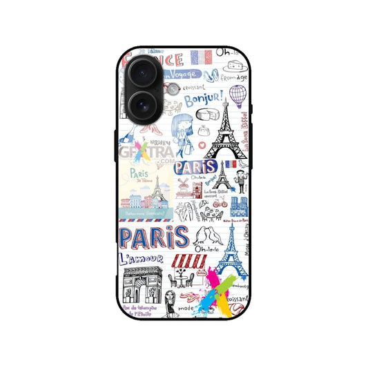 Paris Doodle Glossy Tempered Glass Case