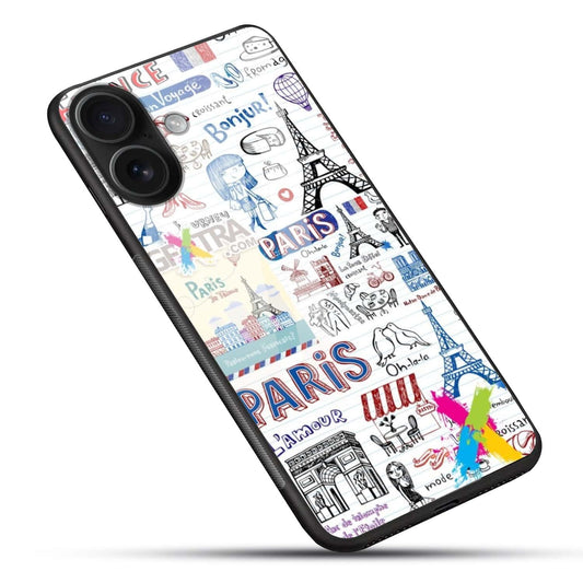 Paris Doodle Glossy Tempered Glass Case
