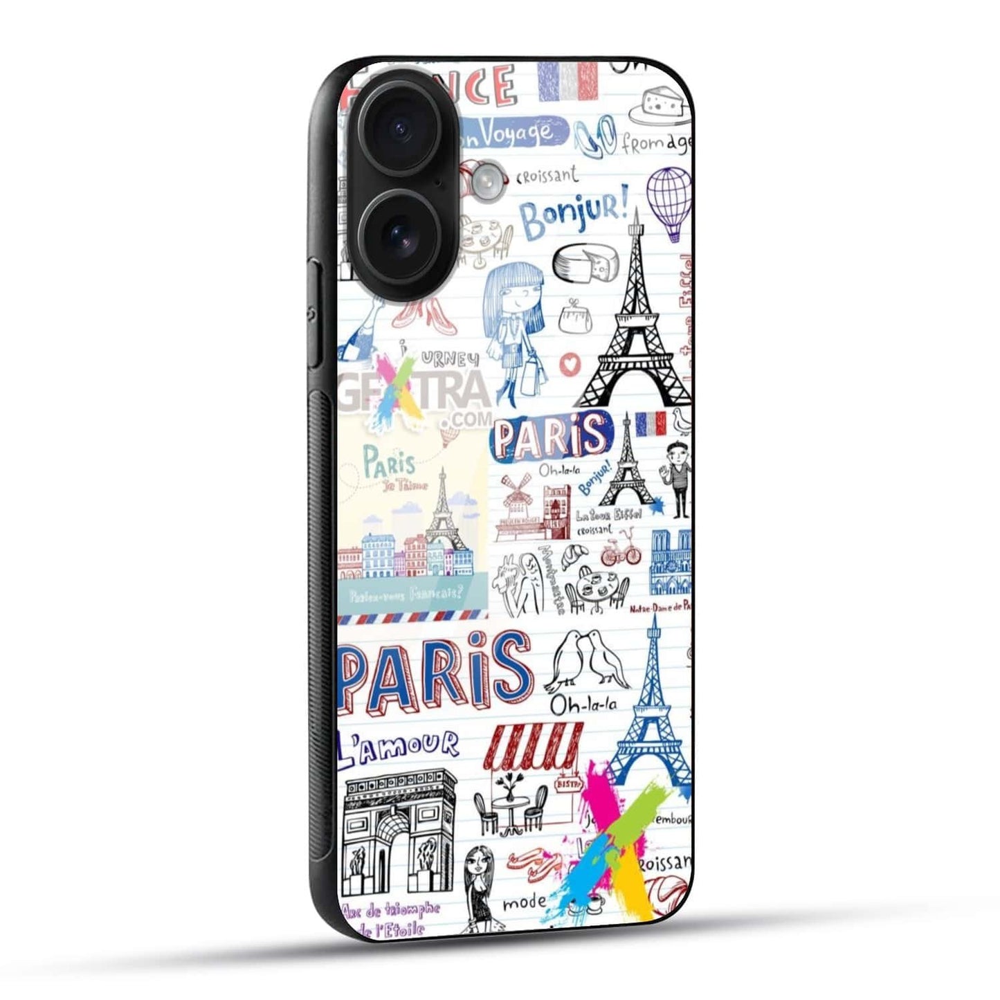 Paris Doodle Glossy Tempered Glass Case