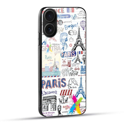 Paris Doodle Glossy Tempered Glass Case