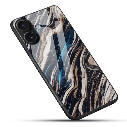 Black Gold Wave Marble Glass Back Cover