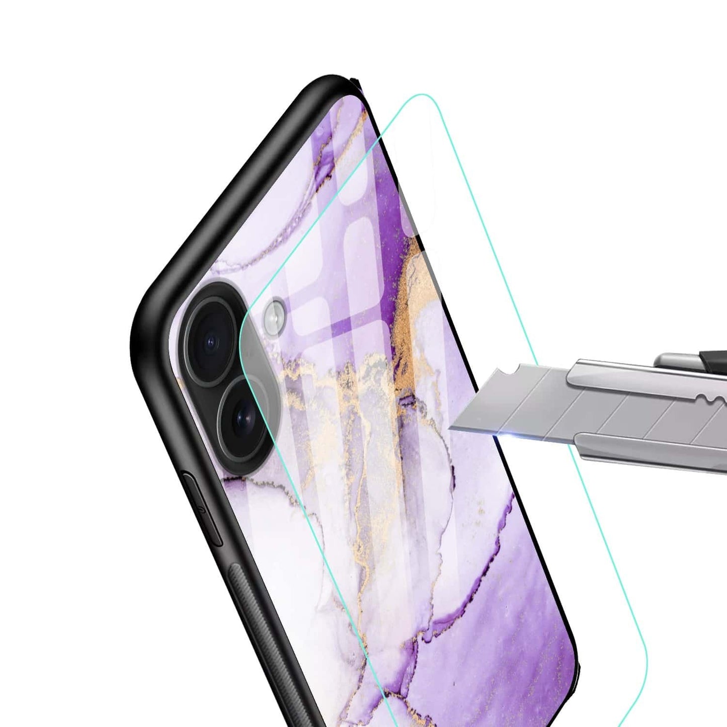 Luxury Purple Marble Case | Gold Glitter Glass Back