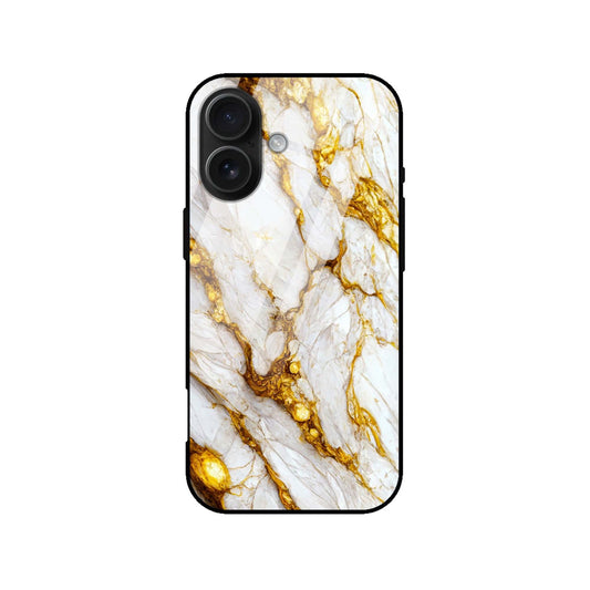 Luxury White & Gold Marble Designer Glass Case