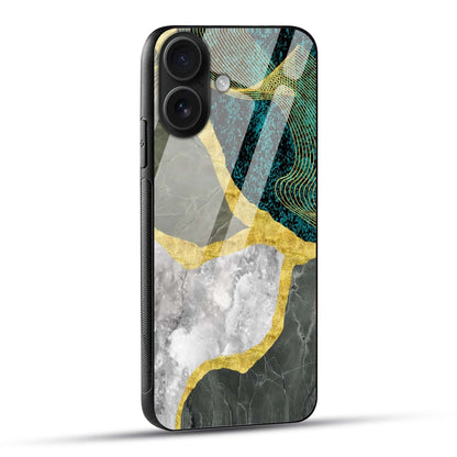 Luxury Green Gold Abstract Marble Glass Case