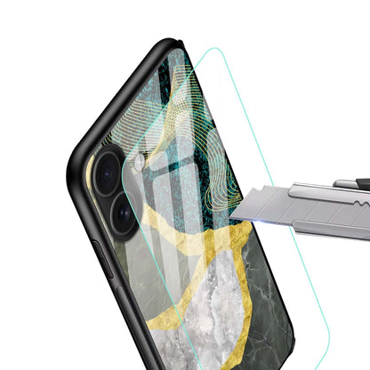 Luxury Green Gold Abstract Marble Glass Case