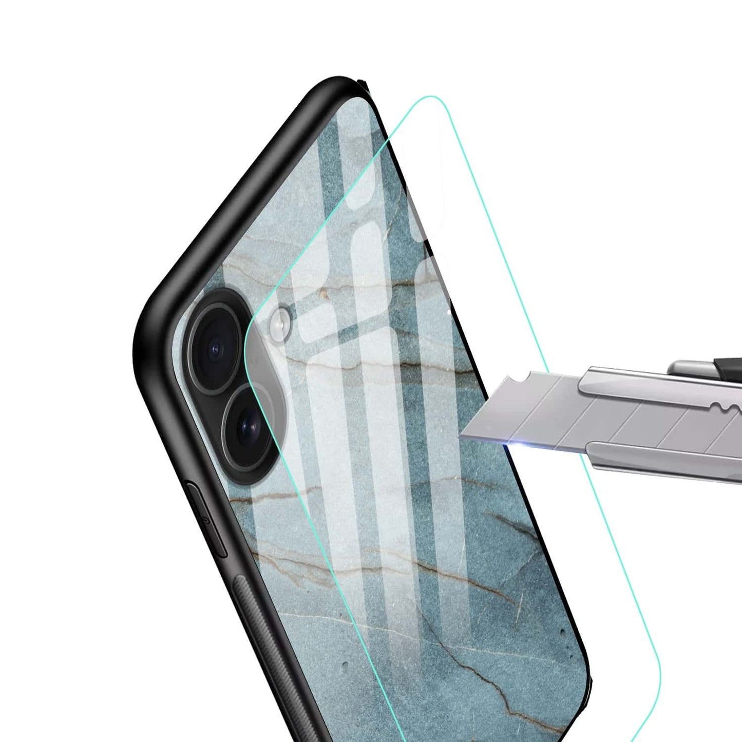 Blue Marble Texture Luxury Shockproof Glass Back Cover