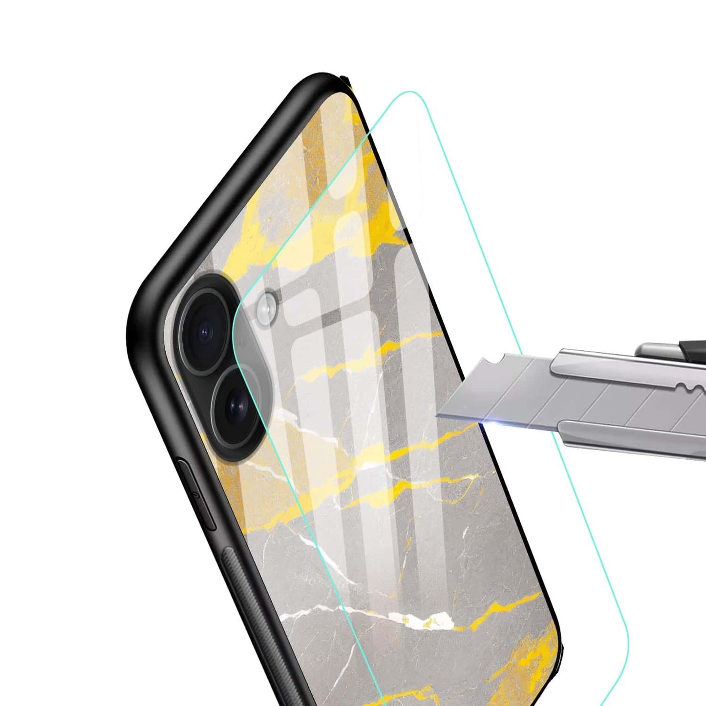 Premium Yellow Grey Marble Glass Case