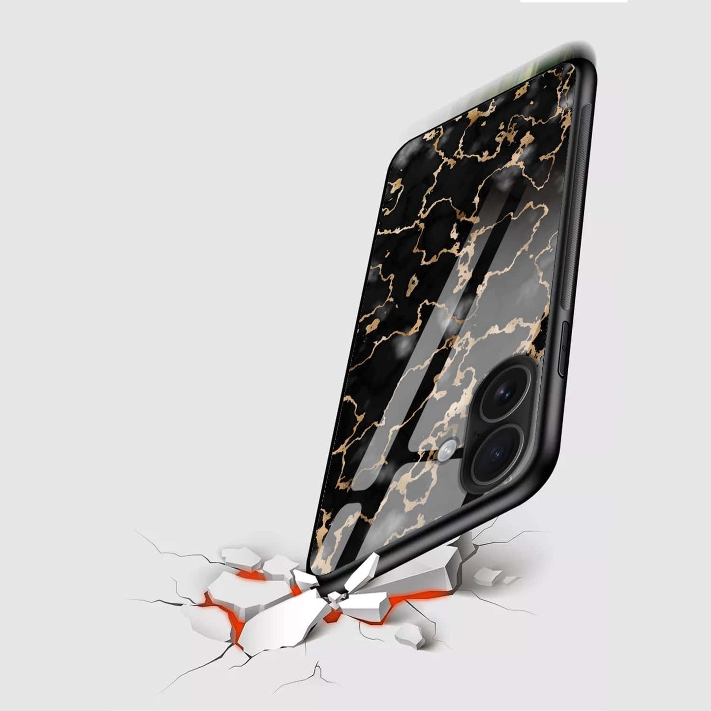 Black Gold Marble Glass Case
