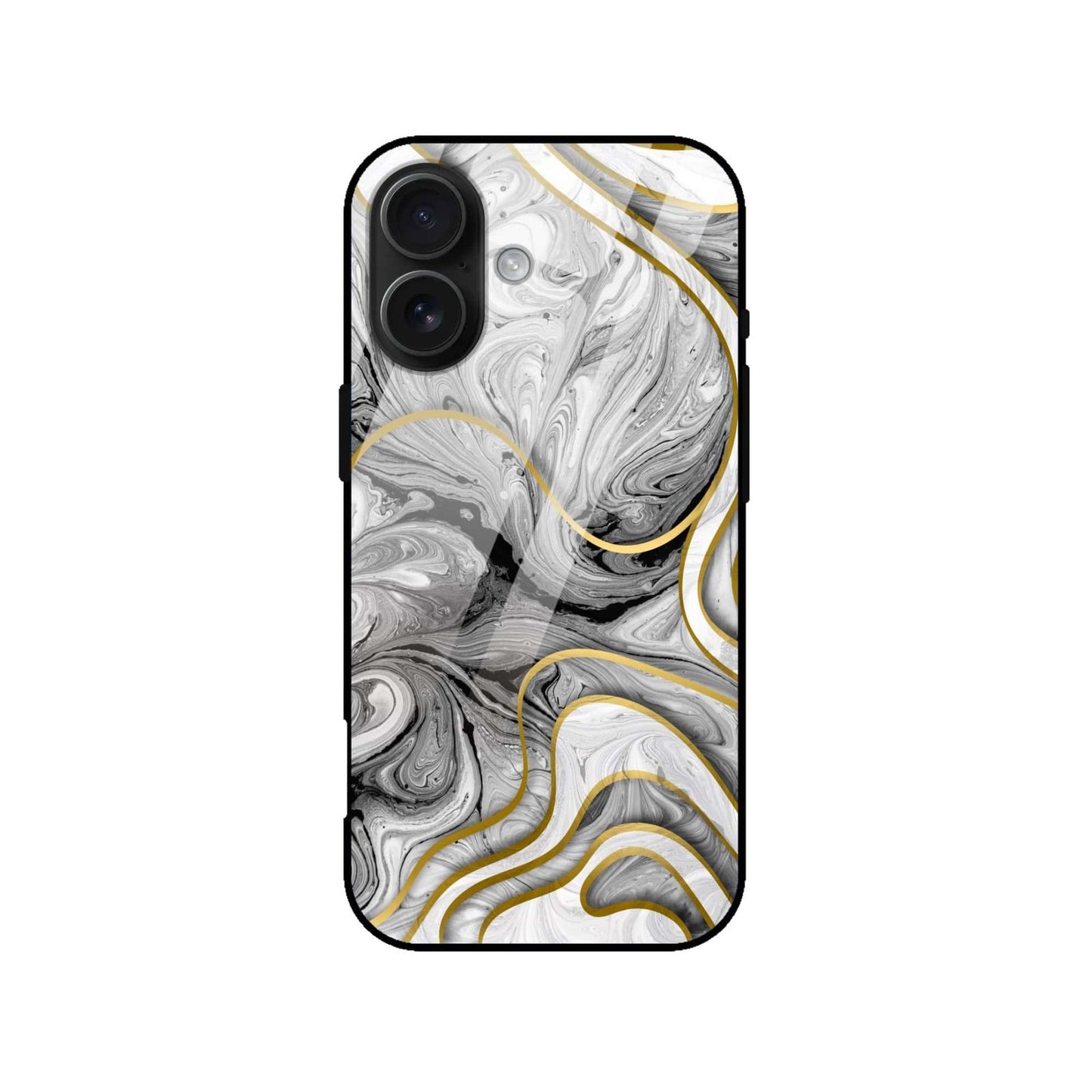 Luxury Black & White Gold Marble Glass Case
